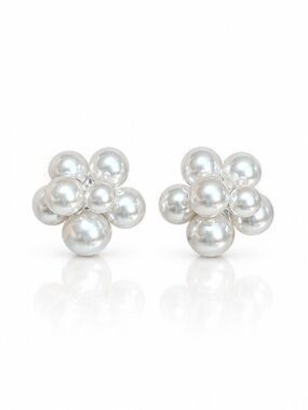 Pearl Cluster Stud Earrings - Silver Tone